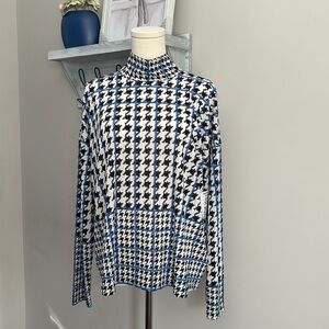 Nine West Geometric Houndstooth Printed Tie Neck
Long Sleeve Top Size Large